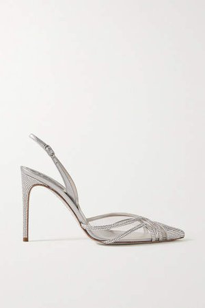 Crystal-embellished Metallic Leather And Pvc Slingback Pumps - Silver
