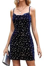 Amazon.com : ZAFUL Women's Mini Dress Spaghetti Straps Sexy Stars Split Dress for Party Club
