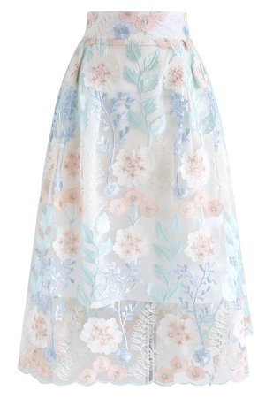 Look at the Flowers Embroidered Mesh Skirt - Skirt - BOTTOMS - Retro, Indie and Unique Fashion