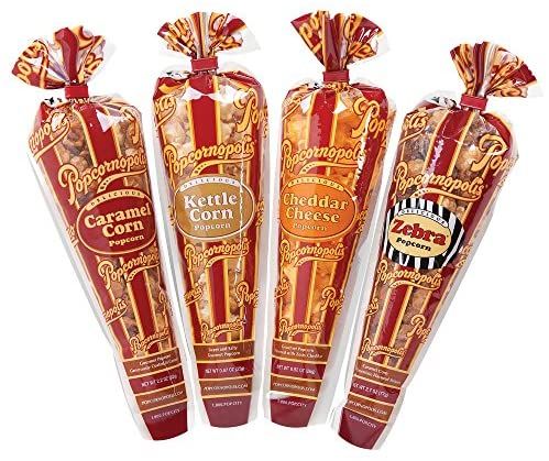 Amazon.com: Popcornopolis Gourmet Popcorn Mini Cone Premium 24 Pack - Includes Zebra, Caramel, Cheddar Cheese and Kettle Corn, Gift Cone