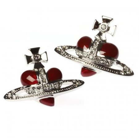 Vivian Westwood Diamante Heart Earrings Red x Silver