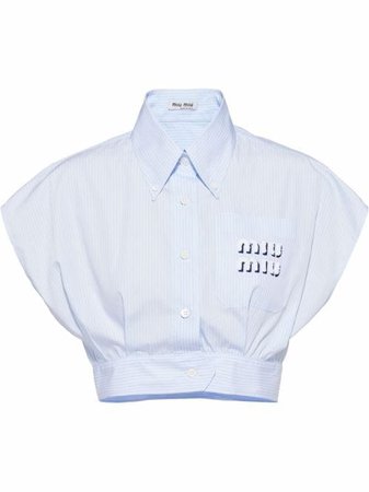 Miu Miu logo-print poplin shirt - FARFETCH