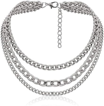 Amazon.com: Metal Gold Silver Color Thick Chunky Choker Chain Multi Layered Adjustable Length Necklace Exaggeration Oval Cuban Collar Statement Clavicle Necklace for Women Men Party Gifts Jewelry-Silver: Clothing, Shoes & Jewelry