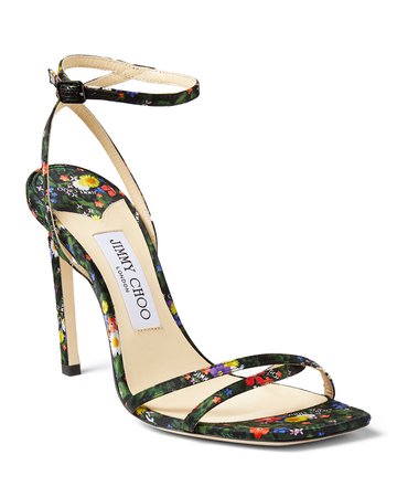 Jimmy Choo 100mm Floral Ankle-Strap Sandals | Neiman Marcus