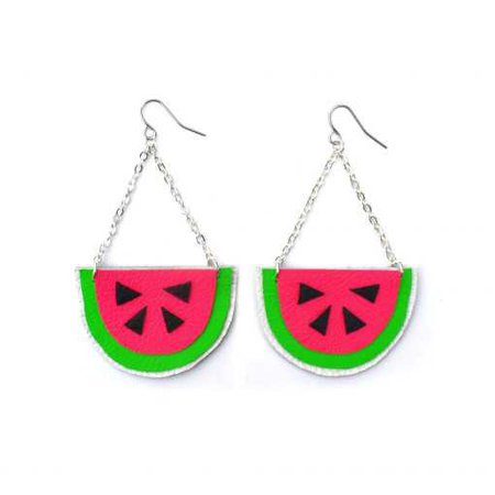 Hot Pink Leather Watermelon Earrings