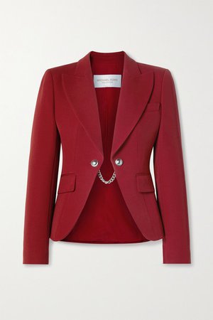 Chain-embellished Wool-twill Blazer - Red