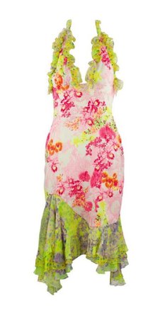versace pink green dress with flowers