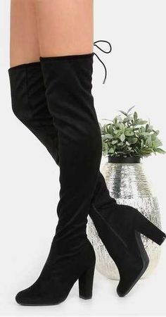 High tight black suede boots