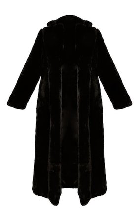 Black Premium Faux Fur Plush Military Maxi Coat | PrettyLittleThing USA