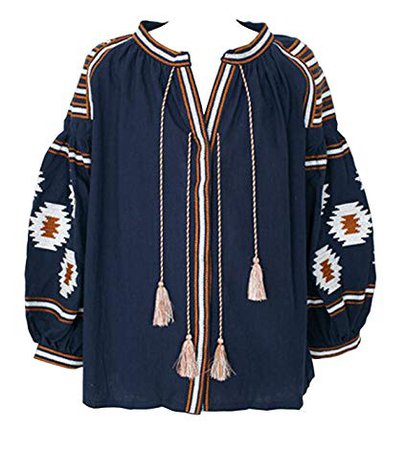 R.Vivimos Women Cotton Embroidered Long Sleeve Tops Dark Blue at Amazon Women’s Clothing store: