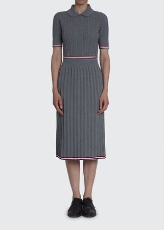 Thom Browne Pleated Cable-Knit Polo Midi Dress - Bergdorf Goodman