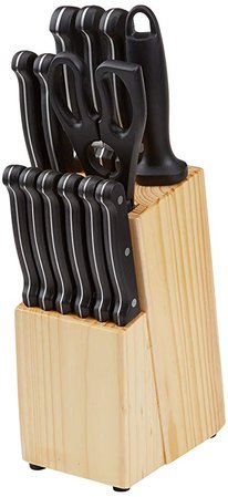 AmazonBasics 14-Piece Kitchen Knife Set with High-Carbon Stainless-Steel Blades and Pine Wood Block: Amazon.ca: Home & Kitchen