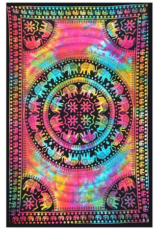 Amazon.com: Popular Handicrafts Twin Tie Dye Elephant Bohemian Tapestry Psychedelic Tapestry Wall hangings Wall Art Indian Bedspread Tapestry 54x84 Inches,(140cmsx215cms) Multi Color: Home & Kitchen