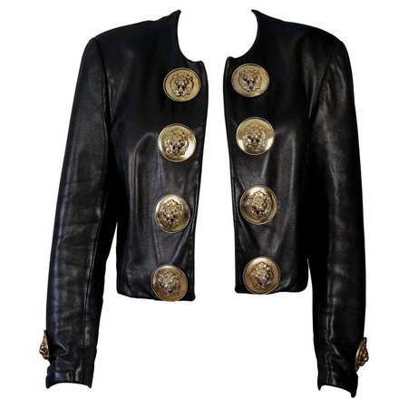 Vintage MOSCHINO Lion Head Door Knocker Leather Jacket For Sale at 1stDibs