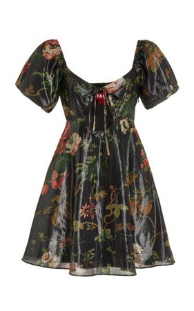 Floral Cotton Blend Mini Dress velvet dark flower print