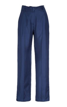 Silky Twill Pintuck Belted Pant