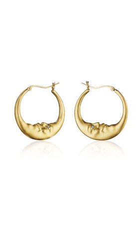 Large Crescent Moonface 18k Yellow Gold Diamond Earrings By Anthony Lent | Moda Operandi