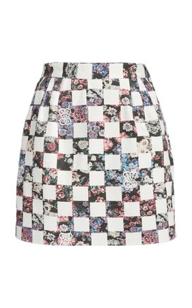Giambattista Valli Checkered Cotton Gabardine Mini Skirt