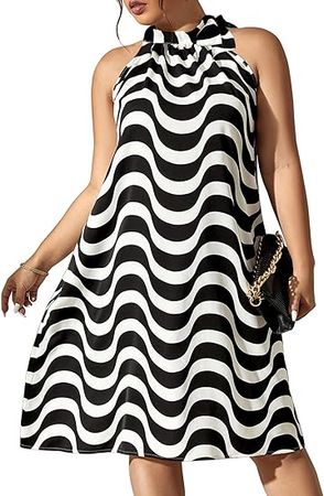 SCOMCHIC Plus Size Women's Halter Neck Sleeveless Midi Dress Summer Casual Loose Tank Top Beach Sundress at Amazon Women’s Clothing store