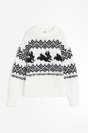 Oversized Jacquard-knit Sweater - White/rabbits - Ladies | H&M US