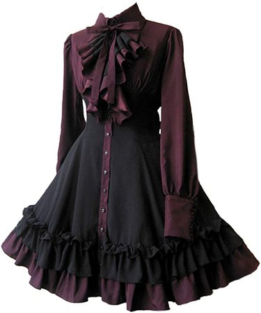 Amazon.com: YANHUIG Women Girls Black Gothic Lolita Dress Long Sleeves Polyester Ruffle Dress With Bows (S, Black) : Clothing, Shoes & Jewelry