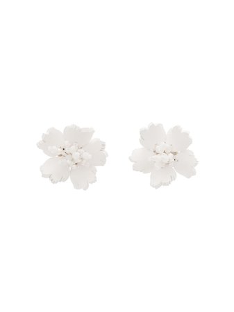 Oscar De La Renta, White Flower Button Earrings