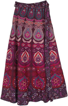 Harappan Magenta Wrap Style Skirt | Multicoloured | Wrap-Around-Skirt, Maxi-Skirt, Peasant, Paisley, Bohemian, Indian