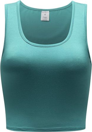 OThread & Co. Women's Basic Crop Tops Stretchy Casual Scoop Neck Sleeveless Crop Tank Top (Medium, Denim Blue) at Amazon Women’s Clothing store