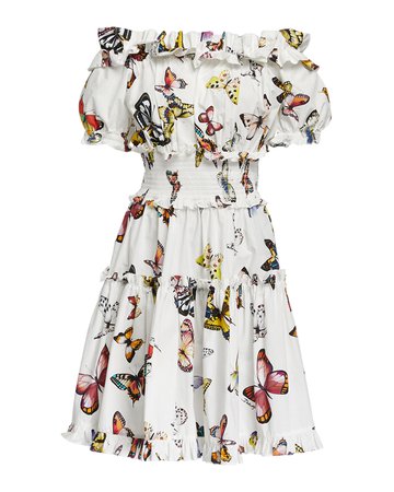 Dolce & Gabbana Off-the-Shoulder Butterfly-Print Poplin Dress | Neiman Marcus