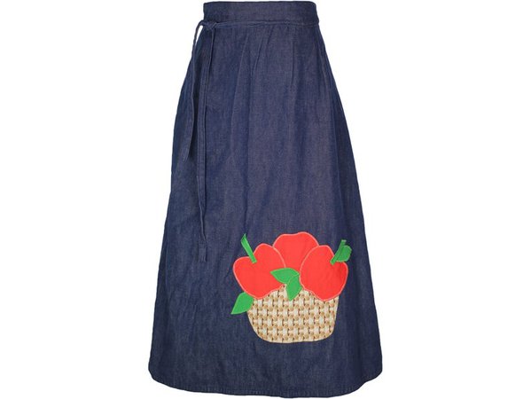 70s Vintage Dark Denim Wrap Skirt Apple Basket Applique | Etsy