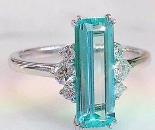 Silver/ Aqua Rectangular Diamond Ring