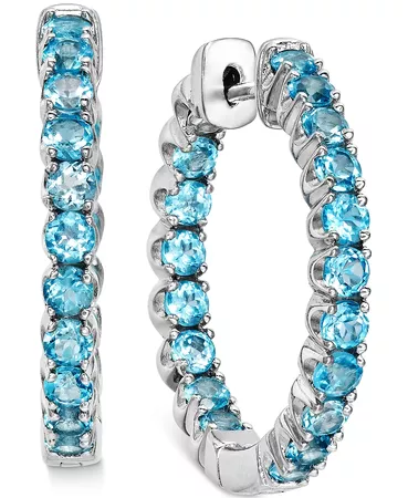 Macy's Swiss Blue Topaz Inside-Out Hoop Earrings (4 ct. t.w.) in Sterling Silver