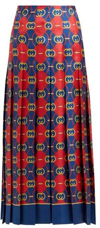 Gg Jacquard Pleated Silk Faille Midi Skirt - Womens - Red Multi
