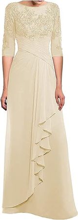 Amazon.com: Chiffon Mother of The Bride Dresses for Wedding Lace Bodice Formal Dress with Sleeves Long Evening Gown : Clothing, Shoes & Jewelry