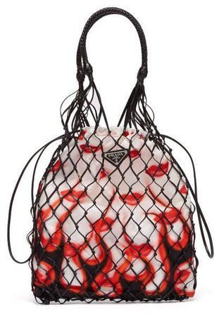Netted Faux Leather Lipstick Print Bag - Womens - White Multi