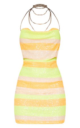 Neon Orange Multi Sequin Chain Choker Mini Dress | PrettyLittleThing USA