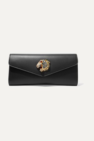 Black Broadway crystal-embellished leather clutch | Gucci | NET-A-PORTER