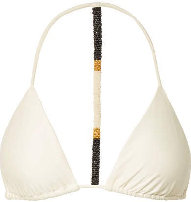 Ella Bead-embellished Triangle Bikini Top - Off-white