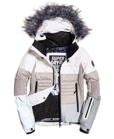 Superdry Snow Cat Ski Down Jacket Off White/Grey Reflective
