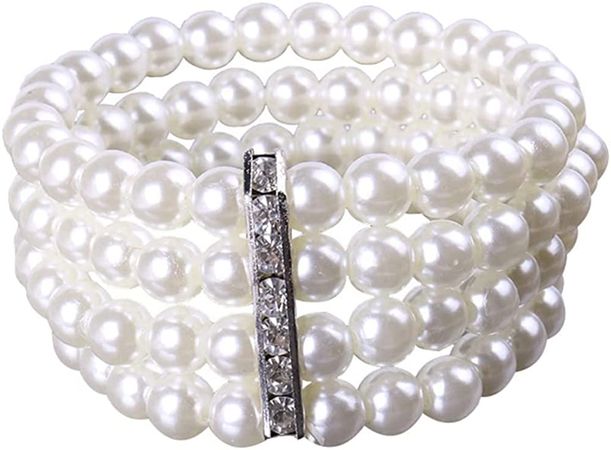 Amazon.com: Faux Pearl Bracelet Multilayer Pearl Beaded Stretch Bracelet Fashion Pearl Elastic Strand Bracelets for Wedding Bridesmaid Party Jewelry-4-Row: Clothing, Shoes & Jewelry