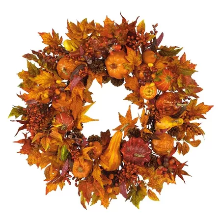 Nearly Natural 28 in" Harvest Wreath : Target