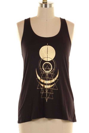 GOLD FOIL SUN AND MOON GRAPHIC PRING TANK TOP