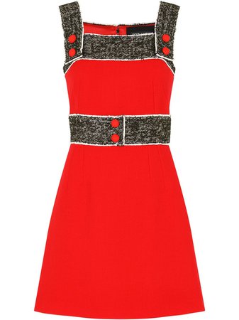Dolce & Gabbana tweed detailed crepe dress red
