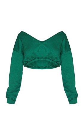 Forest Green Crop Off Shoulder Sweater | PrettyLittleThing USA