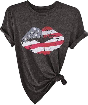 Amazon.com: KIDDAD Women's American Flag Lips Letter Print Graphic Funny T-Shirt USA Patriotic Summer Casual Tee Tops Size L (Grey): Clothing