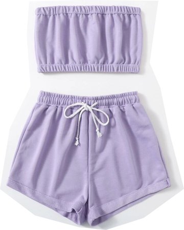 purple tube top and shorts set