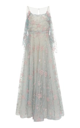 Tulle Embroidered Floral Ball Gown by Luisa Beccaria | Moda Operandi