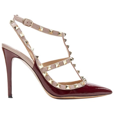 VALENTINO Rockstud burgundy red patent gold studded caged point toe heel EU39 For Sale at 1stDibs | valentino rockstud heels sale, valentino heels sale, valentino rockstud sale