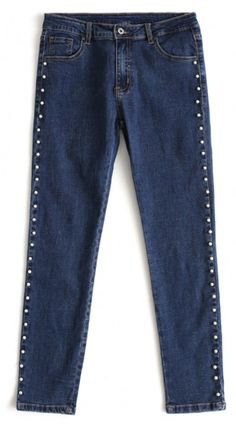 Pearl Embellishment Ankle Skinny Jeans - Pants - BOTTOMS - Retro, Indie and Unique Fashion - ChicWish