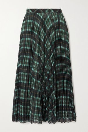Green Pleated checked crepe midi skirt | Dries Van Noten | NET-A-PORTER